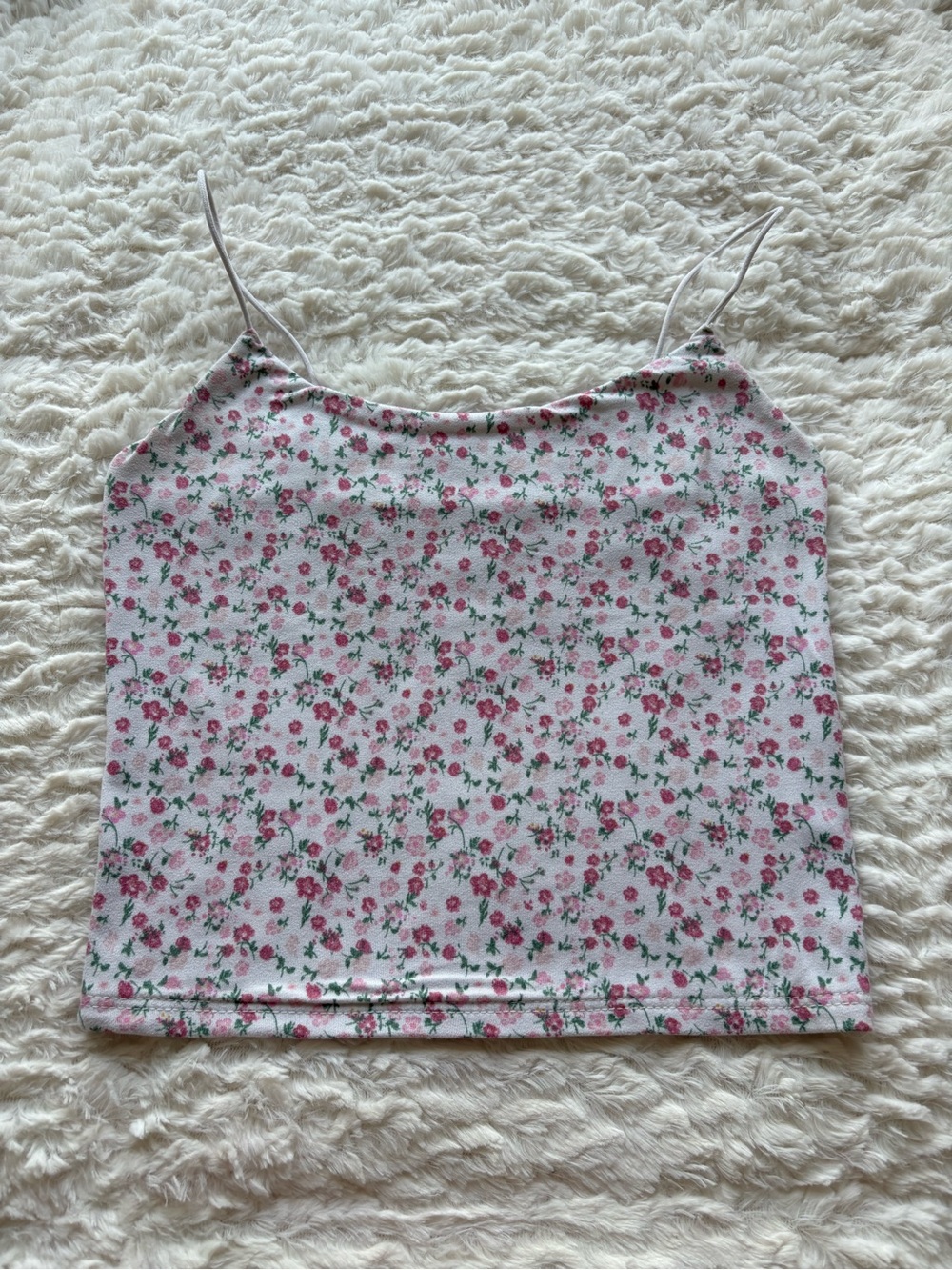 Pink Floral Spaghetti-Strap Crop Top